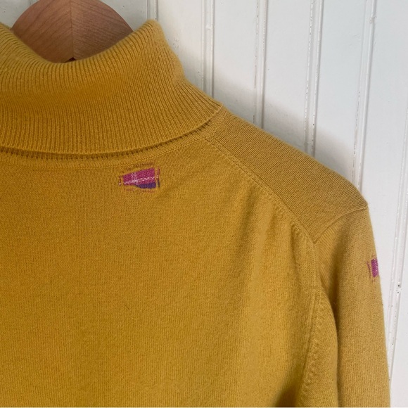 Ryan Roche 100% Cashmere Mustard Turtleneck Sweater with Pink Visible Mends - Picture 3 of 7
